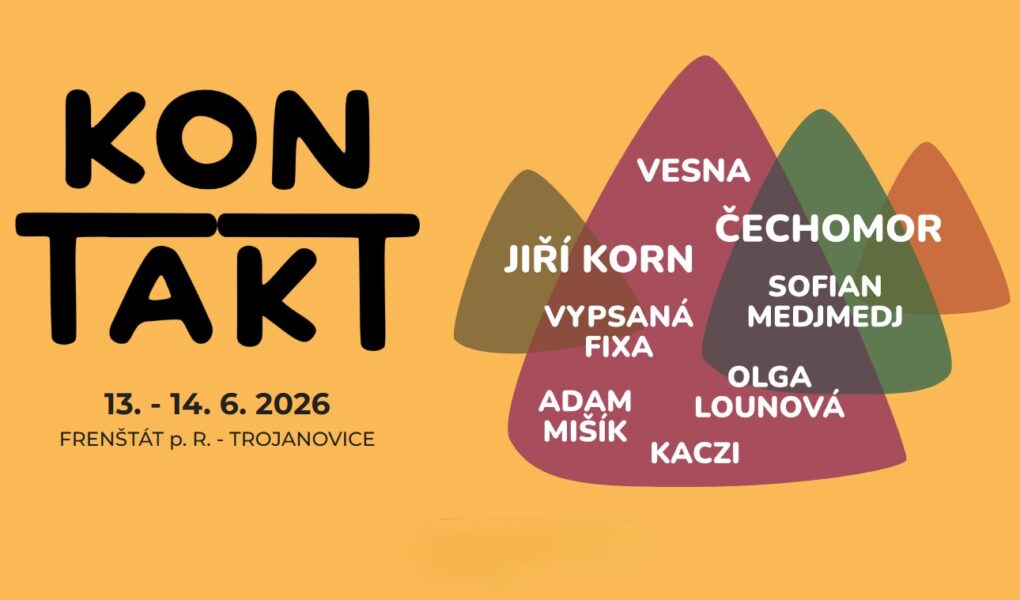 Vizuál Kontakt Festu 2026 s datem 13. až 14. června, místem konání Frenštát pod Radhoštěm a Trojanovice a hlavními hudebními interprety.