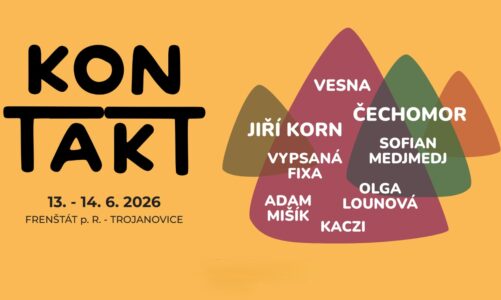Vizuál Kontakt Festu 2026 s datem 13. až 14. června, místem konání Frenštát pod Radhoštěm a Trojanovice a hlavními hudebními interprety.
